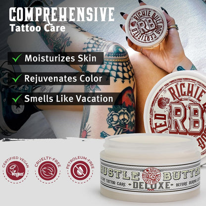 Hustle Butter Tattoo Aftercare 5Oz Tattoo Balm, Heals + Protects New Tattoos and Rejuvenates Older Tattoos - 100% Vegan Cream No-Petroleum