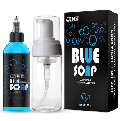 UINK Tattoo Blue Soap 120Ml Tattoo Cleaning Tool with Foaming Pot Tattoo Kit Suitable for Tattoo Beginners and Tattoo Artists