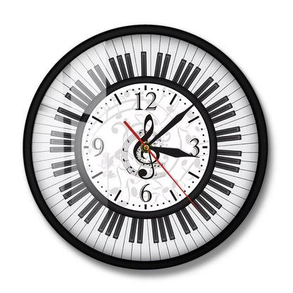 Piano Keyboard Treble Clef Wall Art Modern Wall Clock Musical Notes Black and White Wall Watch Music Studio Decor Pianist Gift