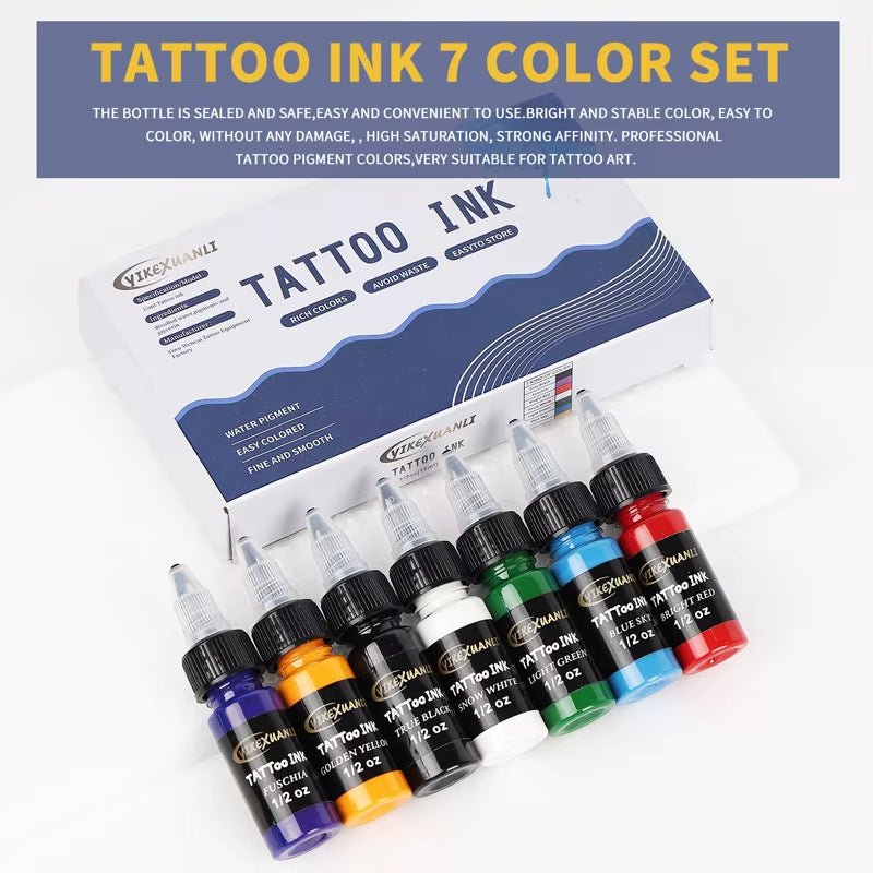 15Ml 7Colors Tattoo Ink Pigment with Box Body Art Tattoo Kits Professional Beauty Paints Makeup Tattoo Supplies Semi-Permanent