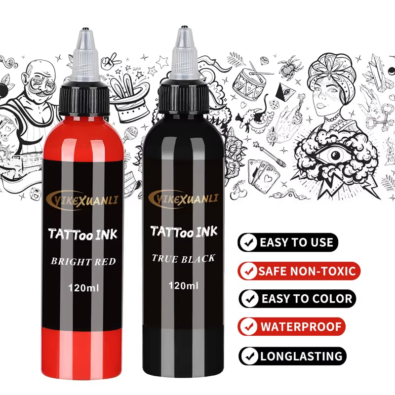 120Ml Red/Black Tattoo Ink Pigment with Box Bodyart Tattoo Kits Professional Beauty Paints Makeup Tattoo Supplies Semi-Permanent