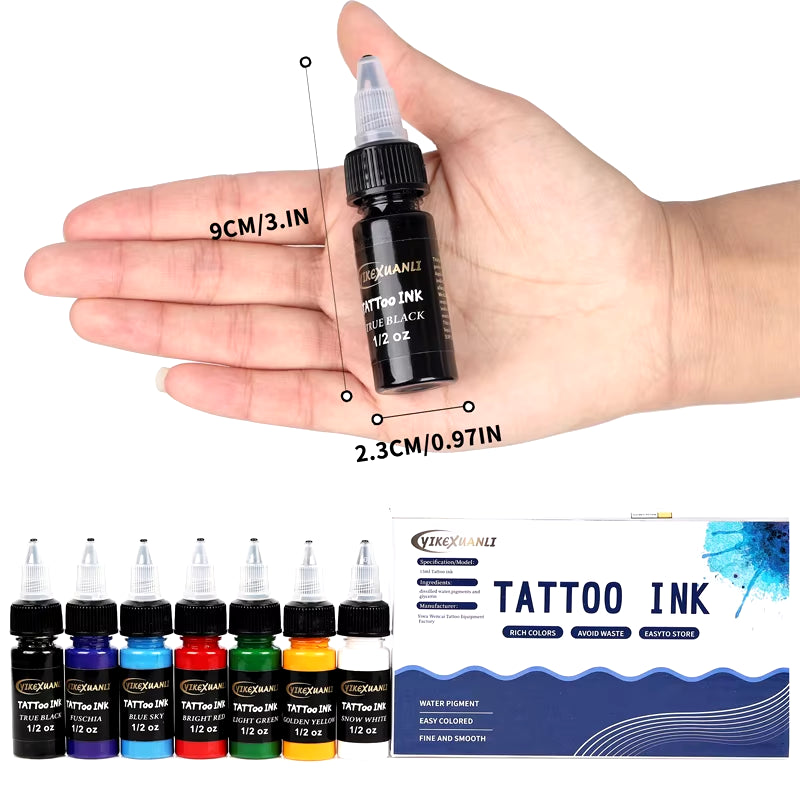 15Ml 7Colors Tattoo Ink Pigment with Box Body Art Tattoo Kits Professional Beauty Paints Makeup Tattoo Supplies Semi-Permanent