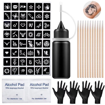 Temporary Tattoo Kit Tattoo Juice Ink Waterproof Pigment with Sticker Stencils Kit for Body Art 10Ml