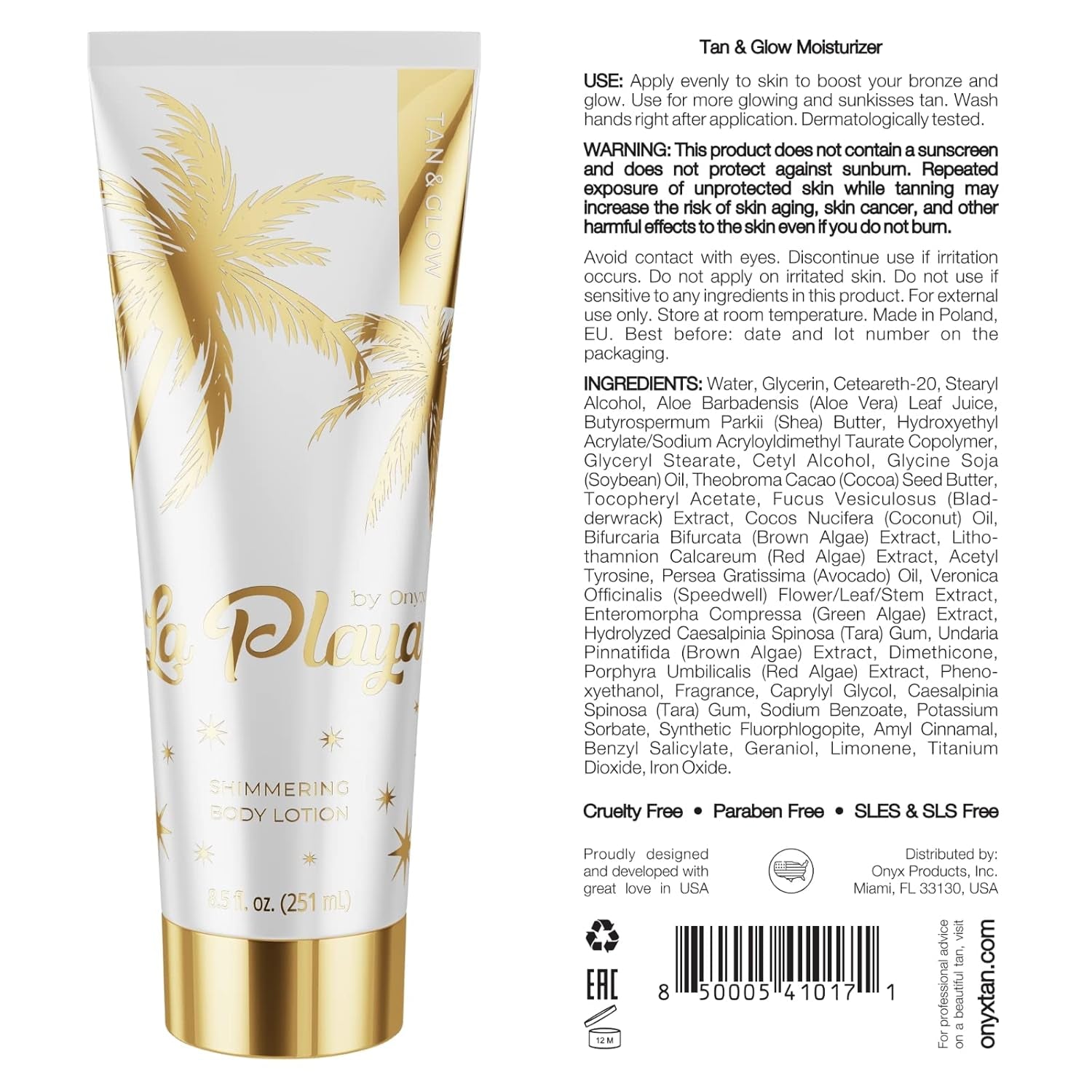 La Playa Tan & Tattoo Tanning Lotion - Long Lasting Tan & Glowing Skin, Tattoo Tanning Lotion for Men and Women, Fast-Absorbing Formula & Shine Complex, Lotion for Indoor and Outdoor