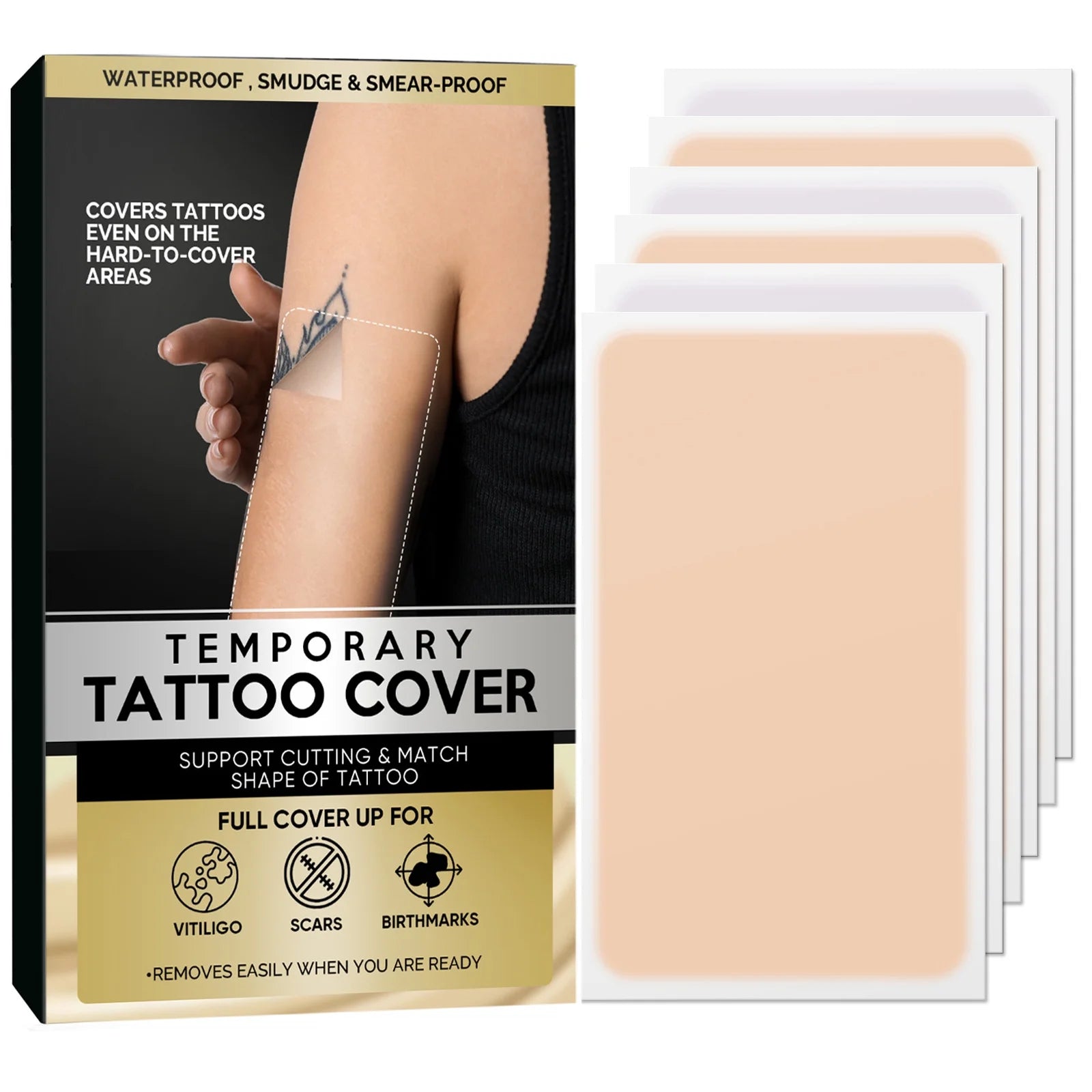 Tattoo Cover up Tape, Tattoo Cover up Patch, Breathable Tattoo Cover up Makeup Waterproof for Hiding Unwanted Tattoo and Scars, 6Pcs