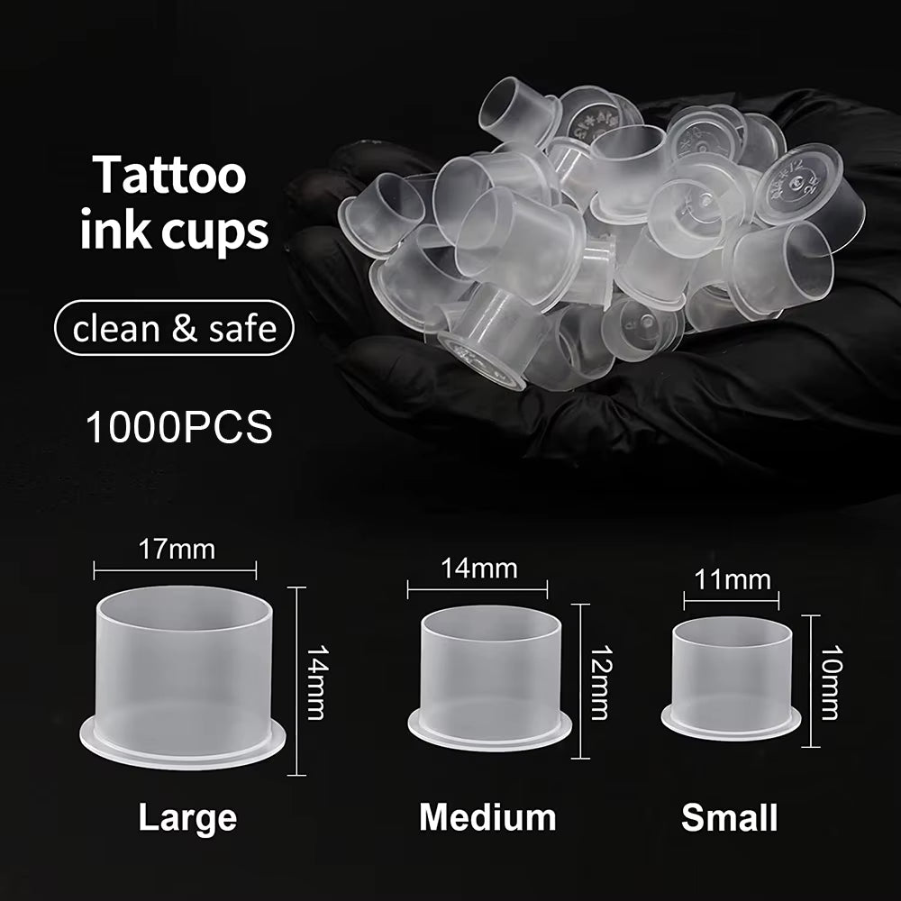 1000Pcs Plastic Tattoo Ink Cups Caps 17Mm 14Mm 11Mm Clear Self Standing Ink Caps Tattoo Pigment Cups Supply for Ink