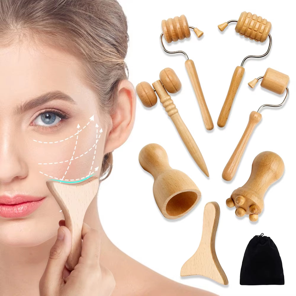 Wooden Facial Lifting Massage Facial Maderotherapy Masajeador Kit Gua Sha Tool Wood Therapy Wrinkle Remover Relaxation Skin Care