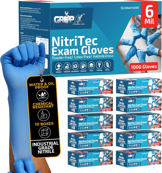 Heavy Duty 6 Mil Blue Nitrile Gloves - Incredibly Stretchy, Powder-Free, Latex-Free,Chemical Resistant (1000 CT)