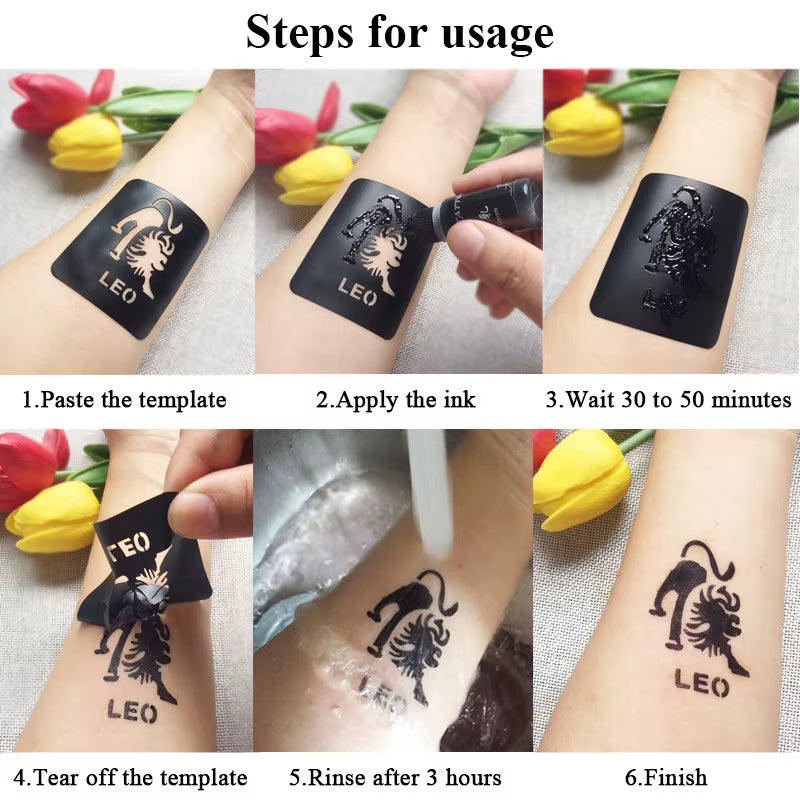 Temporary Tattoo Kit Tattoo Juice Ink Waterproof Pigment with Sticker Stencils Kit for Body Art 10Ml