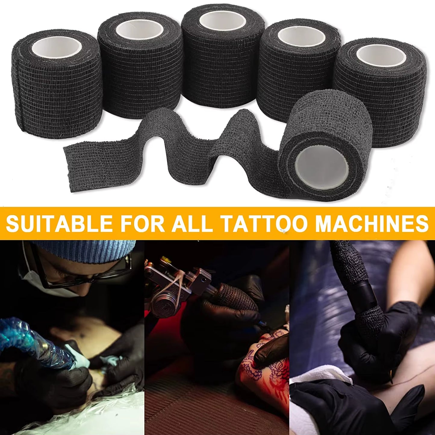 3/6/12/24/48/96Pcs 2"X 5 Yards Tattoo Grip Tape Wrap, Elastic Bandage Wrap Tattoo Grip Tube Tattoo Pen Machine, Tattoo Supplies