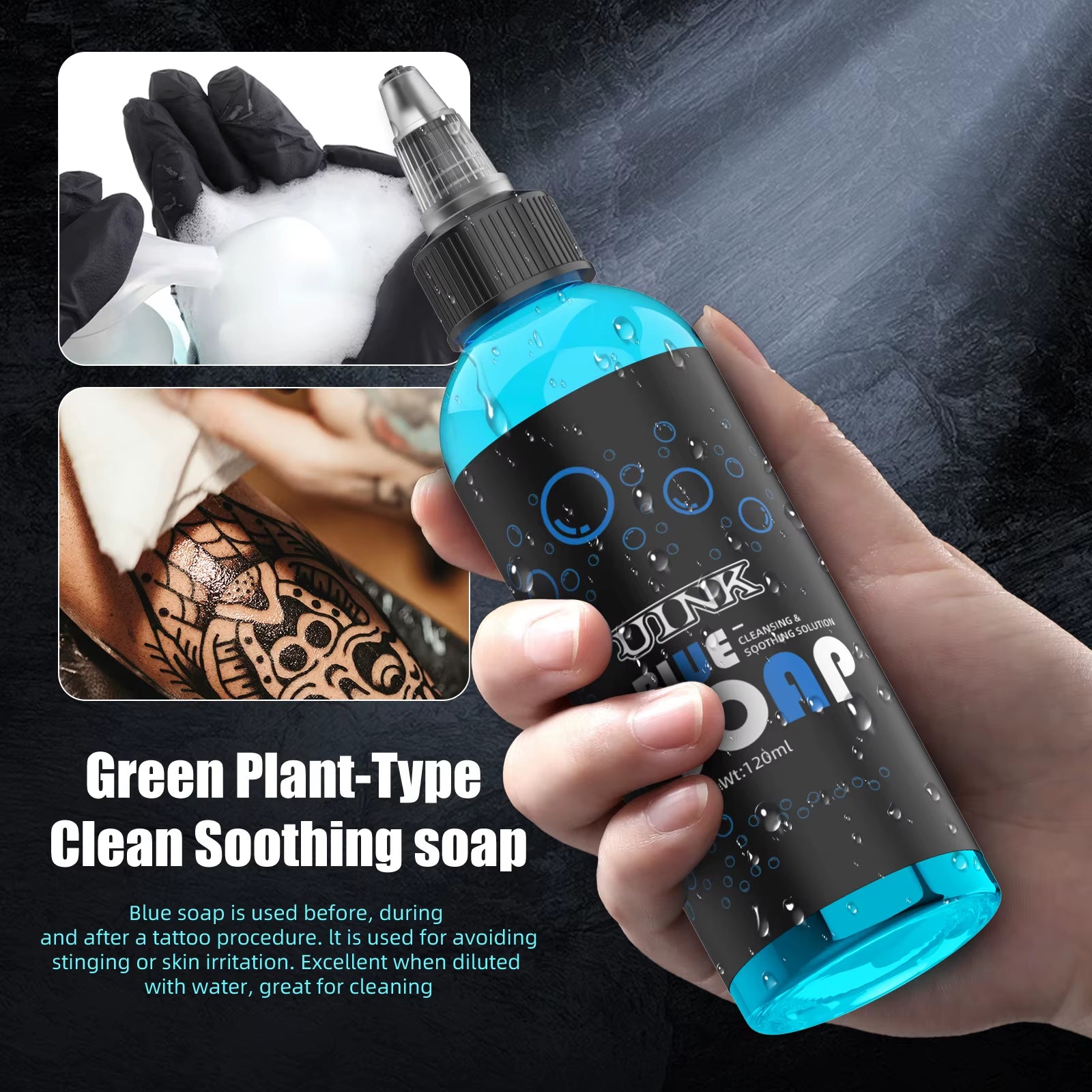 UINK Tattoo Blue Soap 120Ml Tattoo Cleaning Tool with Foaming Pot Tattoo Kit Suitable for Tattoo Beginners and Tattoo Artists