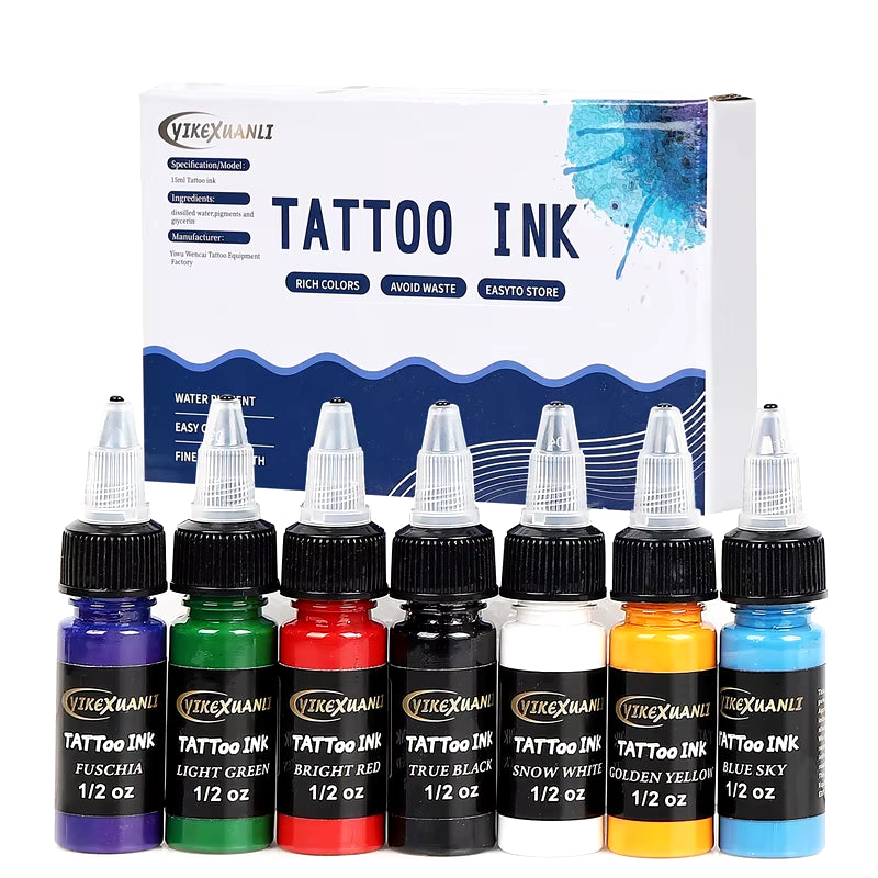 15Ml 7Colors Tattoo Ink Pigment with Box Body Art Tattoo Kits Professional Beauty Paints Makeup Tattoo Supplies Semi-Permanent