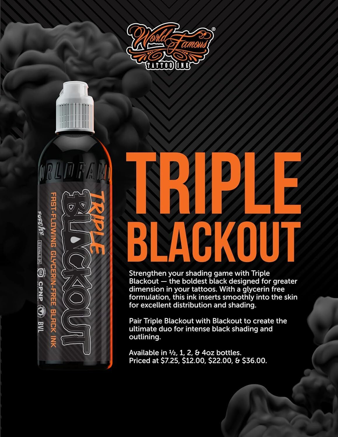 World Famous Tattoo Ink - Triple Blackout Tattoo Ink - Dark & Bold Black Shade