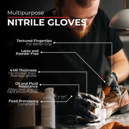 Black Nitrile Gloves- 4 Mil Thick, Disposable Multi-Purpose Nitrile Gloves–Latex&Powder-Free (XS,S,M,L,XL,XXL)