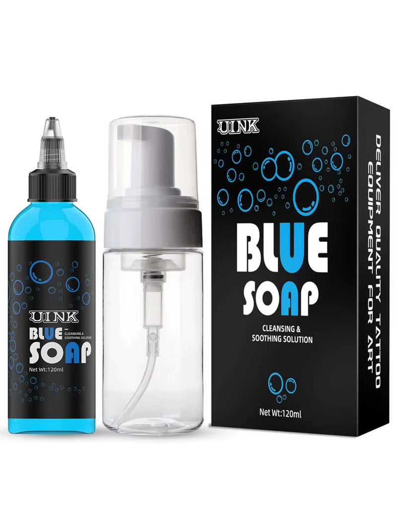 UINK Tattoo Blue Soap 120Ml Tattoo Cleaning Tool with Foaming Pot Tattoo Kit Suitable for Tattoo Beginners and Tattoo Artists