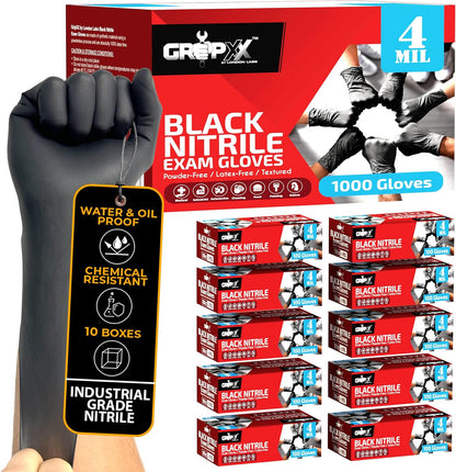 Black Nitrile Gloves- 4 Mil Thick, Disposable Multi-Purpose Nitrile Gloves–Latex&Powder-Free (XS,S,M,L,XL,XXL)