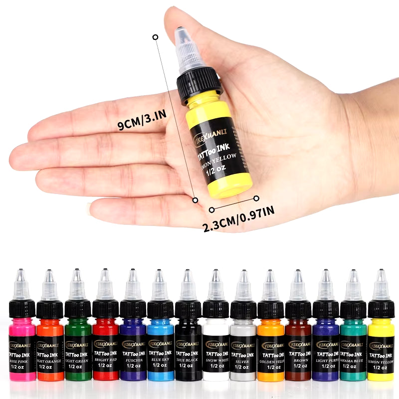 15Ml 14Colors Tattoo Ink Pigment with Box Body Art Tattoo Kits Professional Beauty Paints Makeup Tattoo Supplies Semi-Permanent