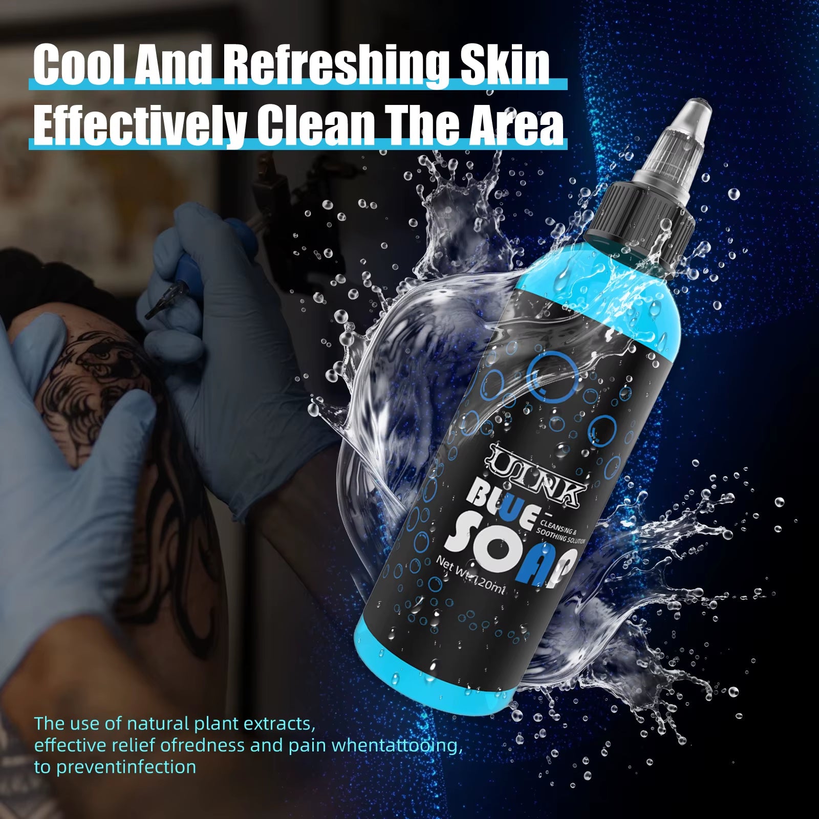 UINK Tattoo Blue Soap 120Ml Tattoo Cleaning Tool with Foaming Pot Tattoo Kit Suitable for Tattoo Beginners and Tattoo Artists