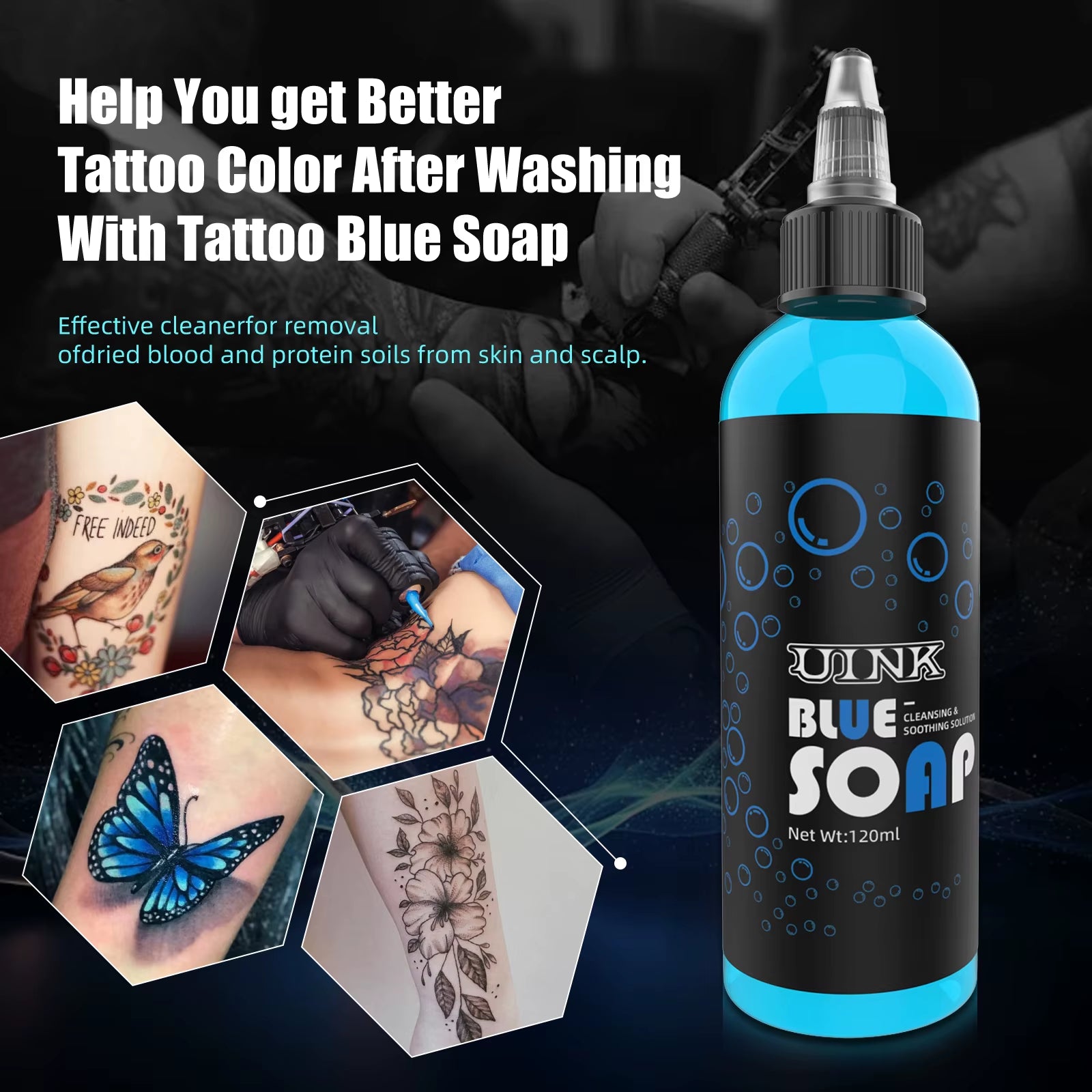 UINK Tattoo Blue Soap 120Ml Tattoo Cleaning Tool with Foaming Pot Tattoo Kit Suitable for Tattoo Beginners and Tattoo Artists